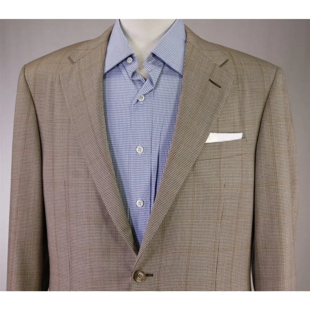 Hickey Freeman Current Addison Brown Windowpane 2-Btn Wool Sportcoat Blazer 40L